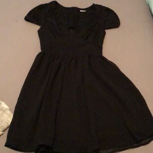 Cap sleeve black babydoll mini dress